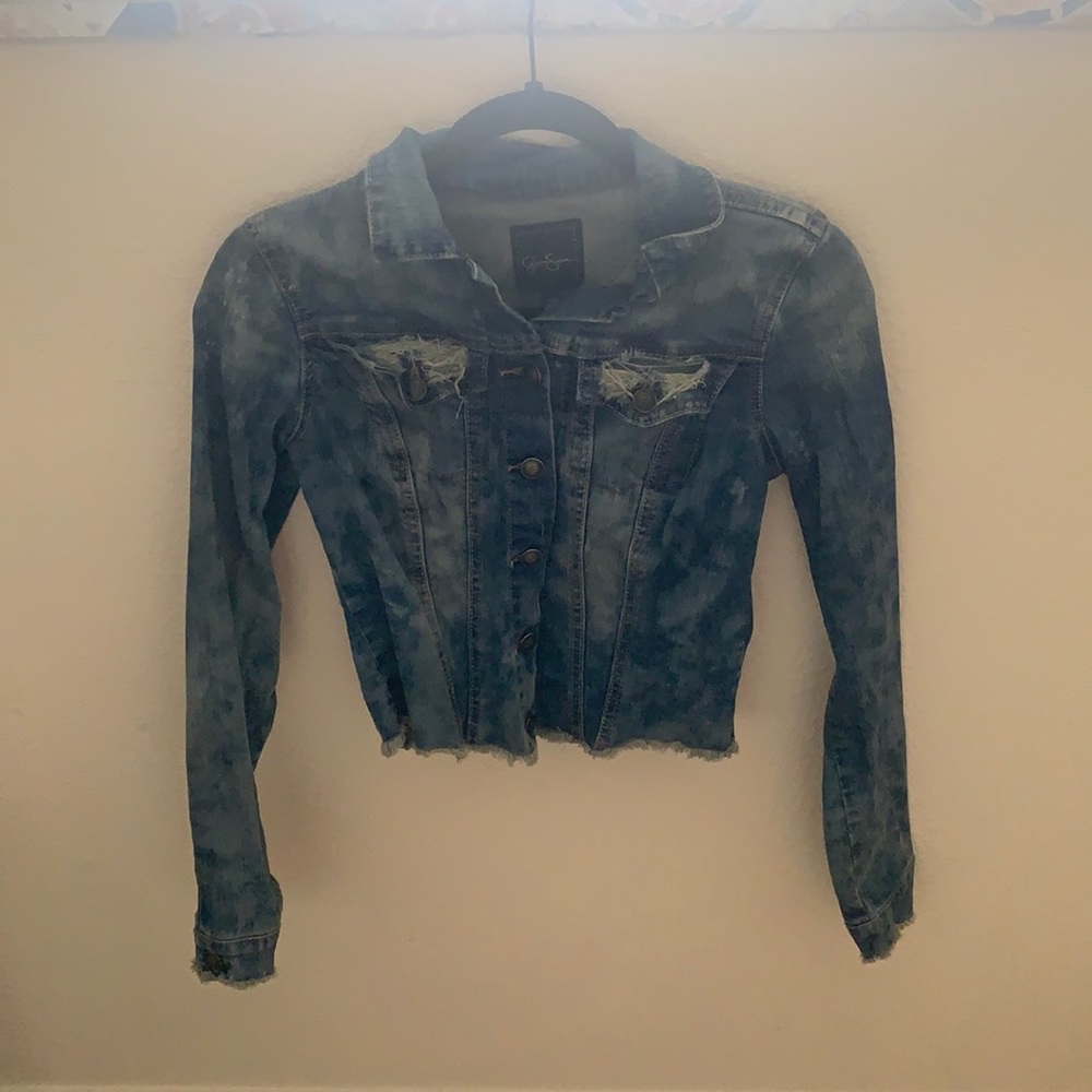Jessica Simpson distressed denim jacket xs